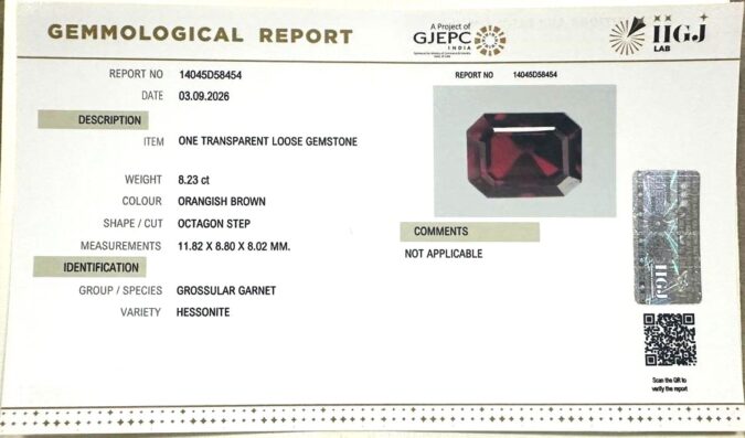 HESSONITE GOMED 8.23 Ct. HESSONITE GOMED 8.23 Ct.