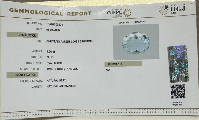 AQUAMARINE 4.96 Ct. AQUAMARINE 4.96 Ct.
