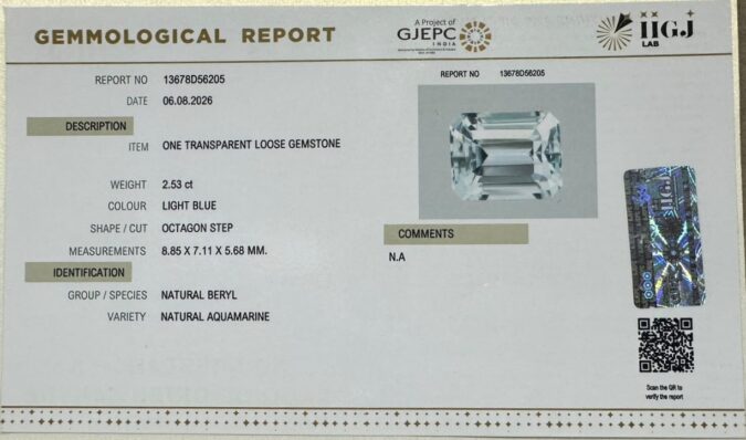 AQUAMARINE 2.53 Ct.