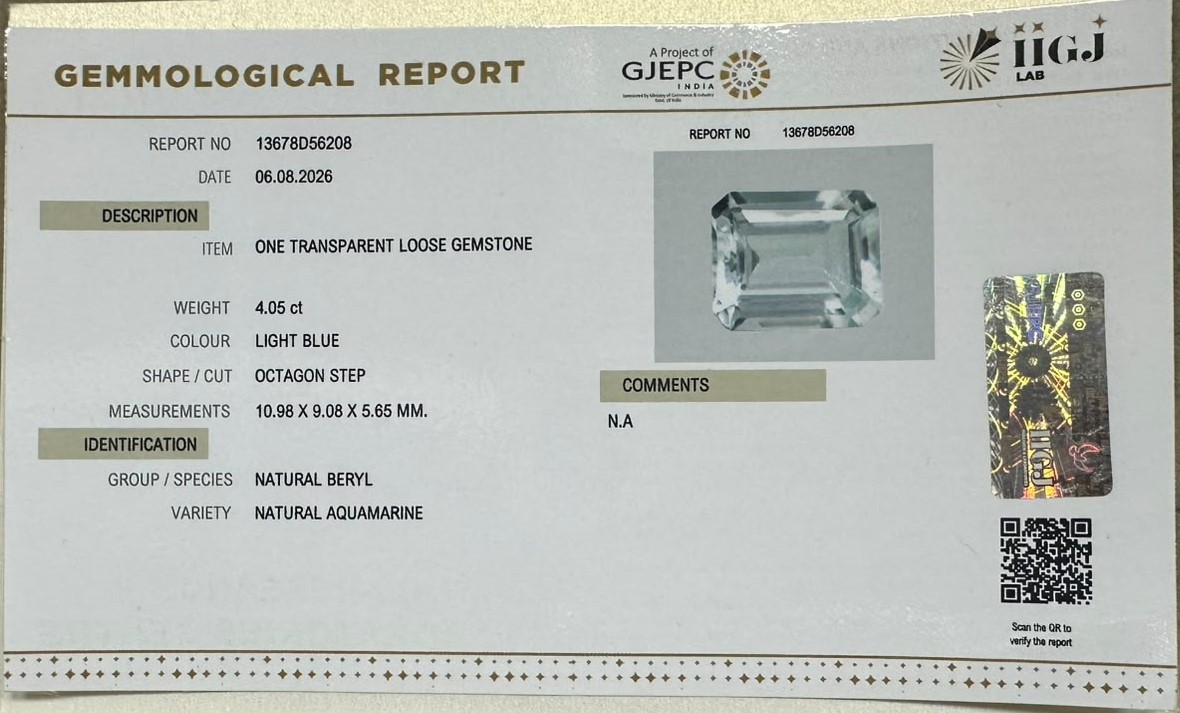 AQUAMARINE 4.05 Ct. AQUAMARINE 4.05 Ct.