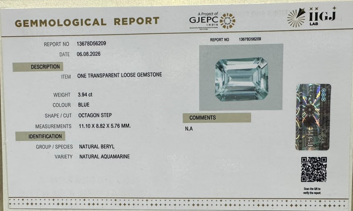 AQUAMARINE 3.94 Ct.