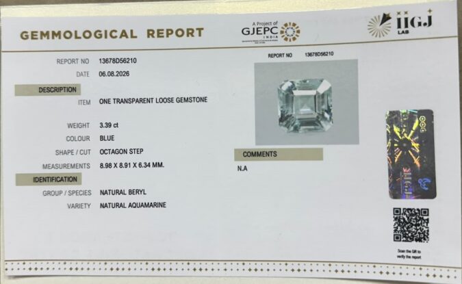 AQUAMARINE 3.39 Ct. AQUAMARINE 3.39 Ct.