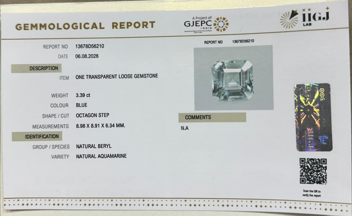 AQUAMARINE 3.39 Ct. AQUAMARINE 3.39 Ct.