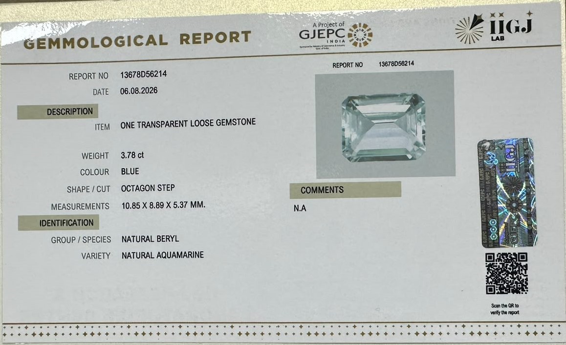 AQUAMARINE 3.78 Ct. AQUAMARINE 3.78 Ct.