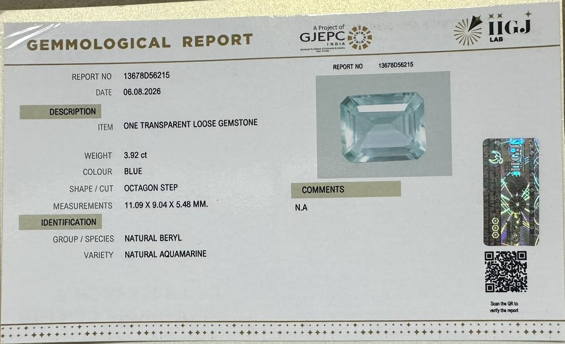 AQUAMARINE 3.92 Ct. AQUAMARINE 3.92 Ct.