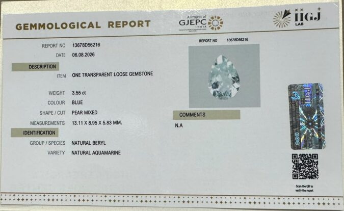 AQUAMARINE 3.55 Ct. AQUAMARINE 3.55 Ct.