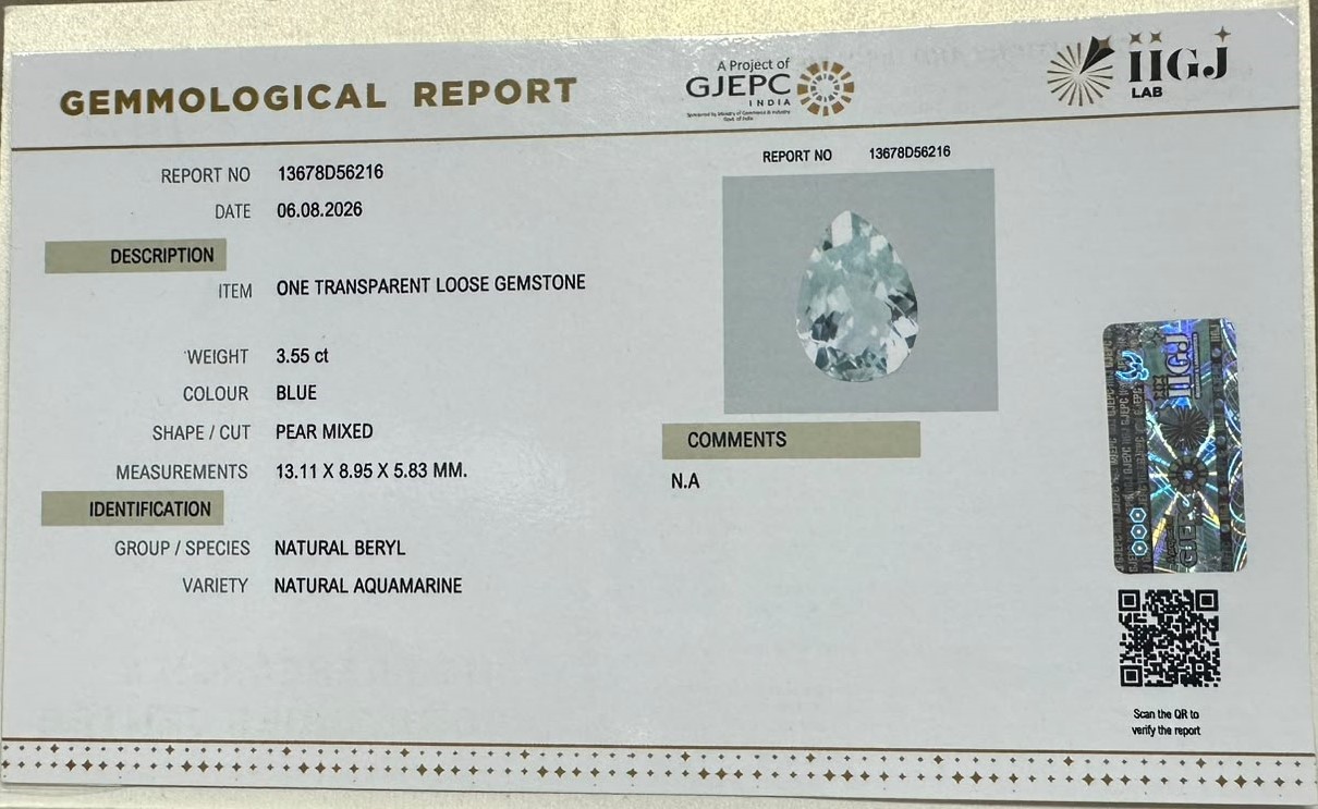 AQUAMARINE 3.55 Ct. AQUAMARINE 3.55 Ct.