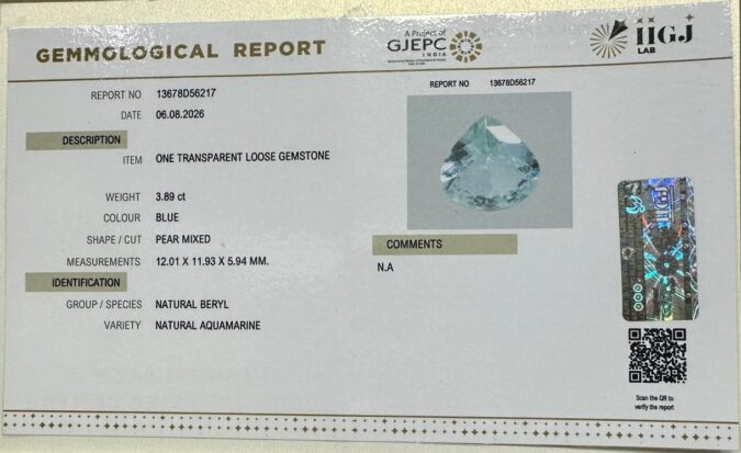 AQUAMARINE 3.89 Ct.