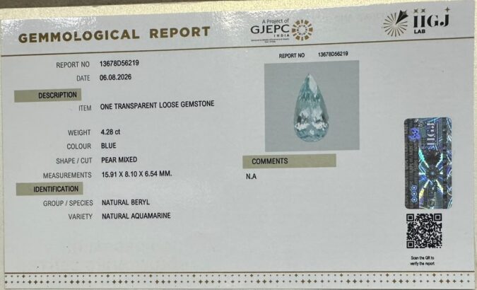 AQUAMARINE 4.28 Ct.