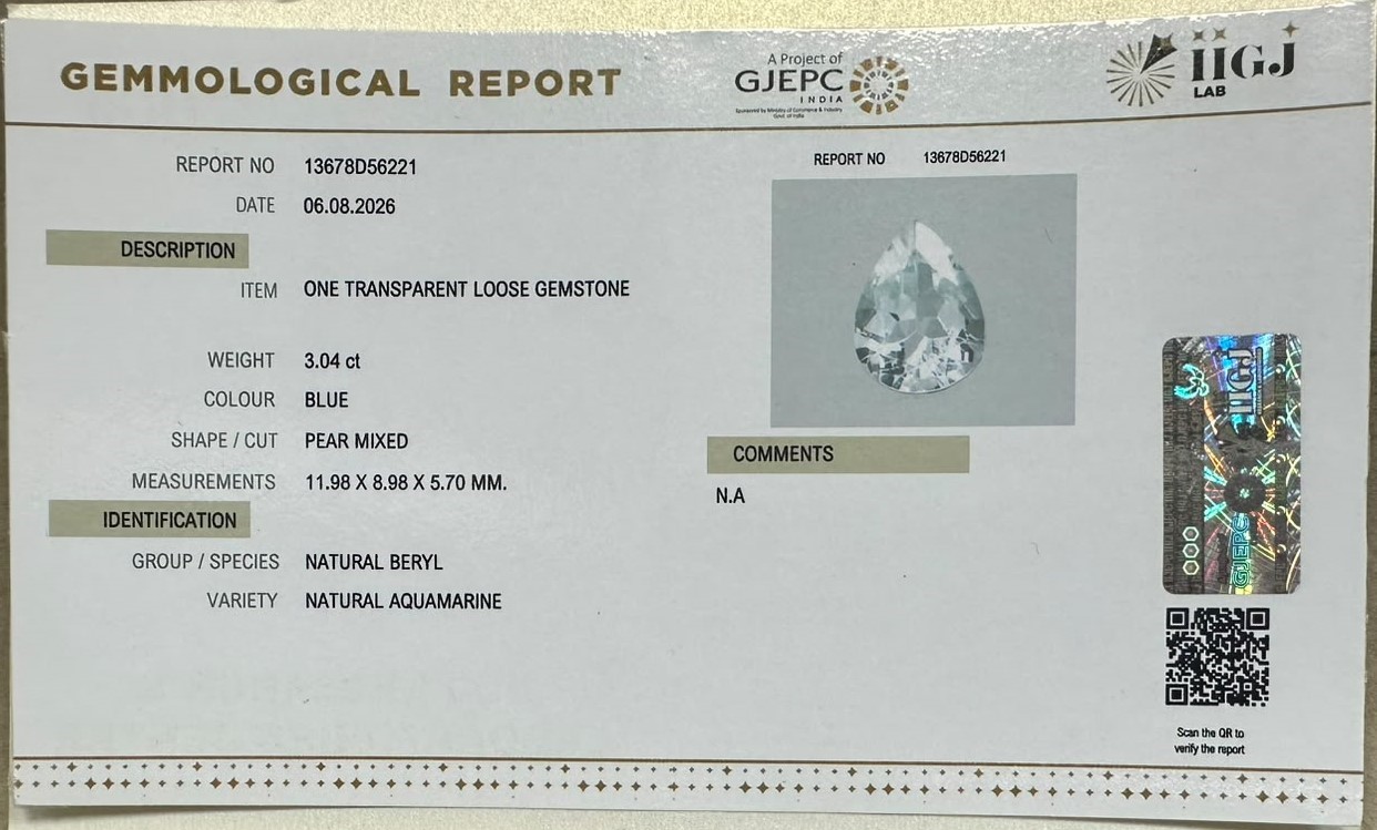 AQUAMARINE 3.04 Ct. AQUAMARINE 3.04 Ct.