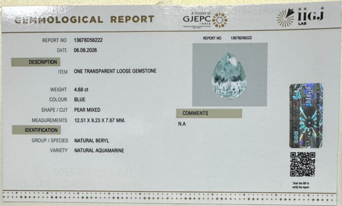 AQUAMARINE 4.68 Ct.