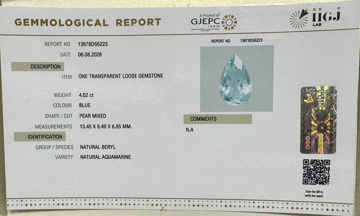 AQUAMARINE 4.02 Ct.