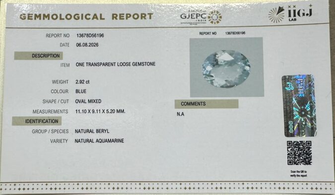 AQUAMARINE 2.92 Ct.