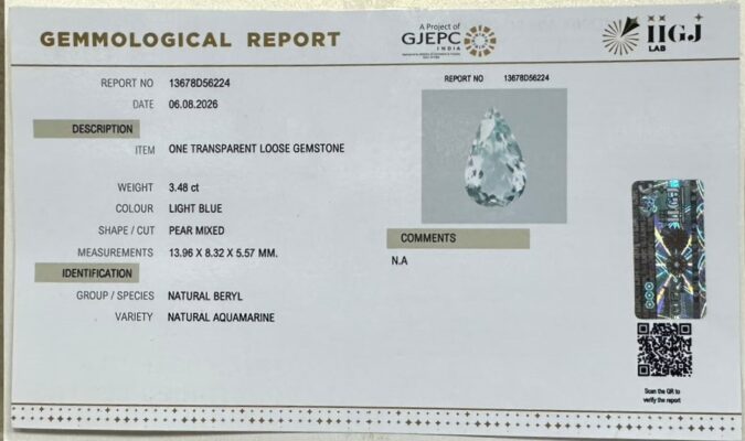 AQUAMARINE 3.48 Ct.