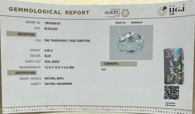 AQUAMARINE 4.49 Ct.