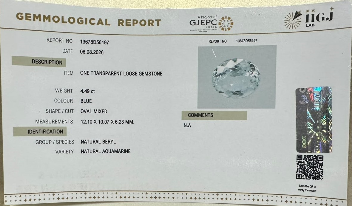 AQUAMARINE 4.49 Ct.