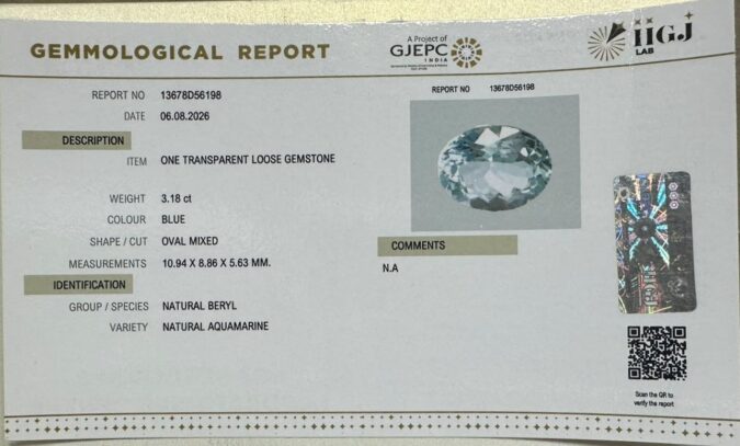AQUAMARINE 3.18 Ct. AQUAMARINE 3.18 Ct.