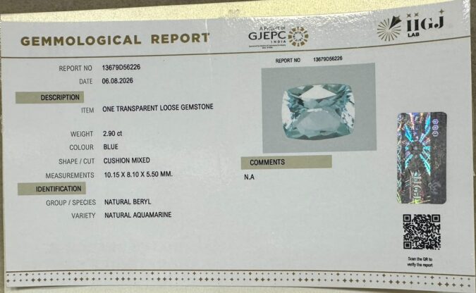 AQUAMARINE 2.9 Ct.