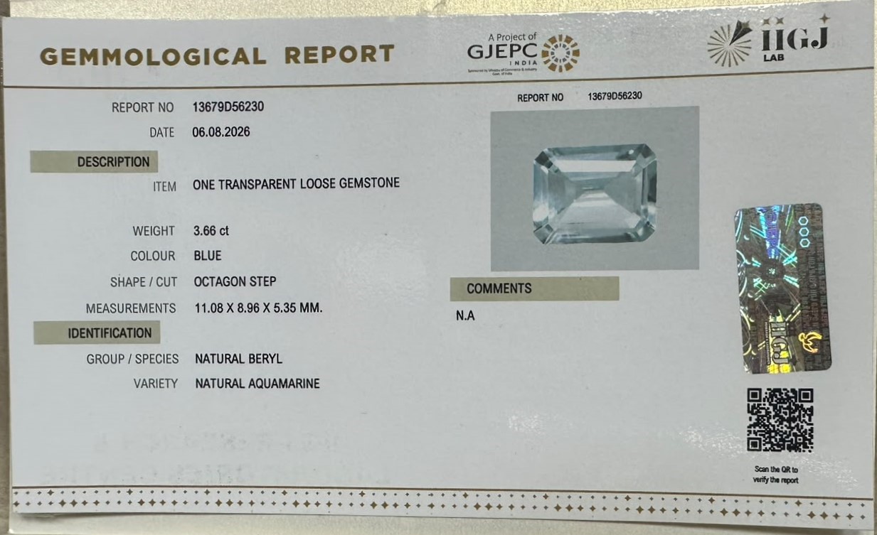 AQUAMARINE 3.66 Ct. AQUAMARINE 3.66 Ct.