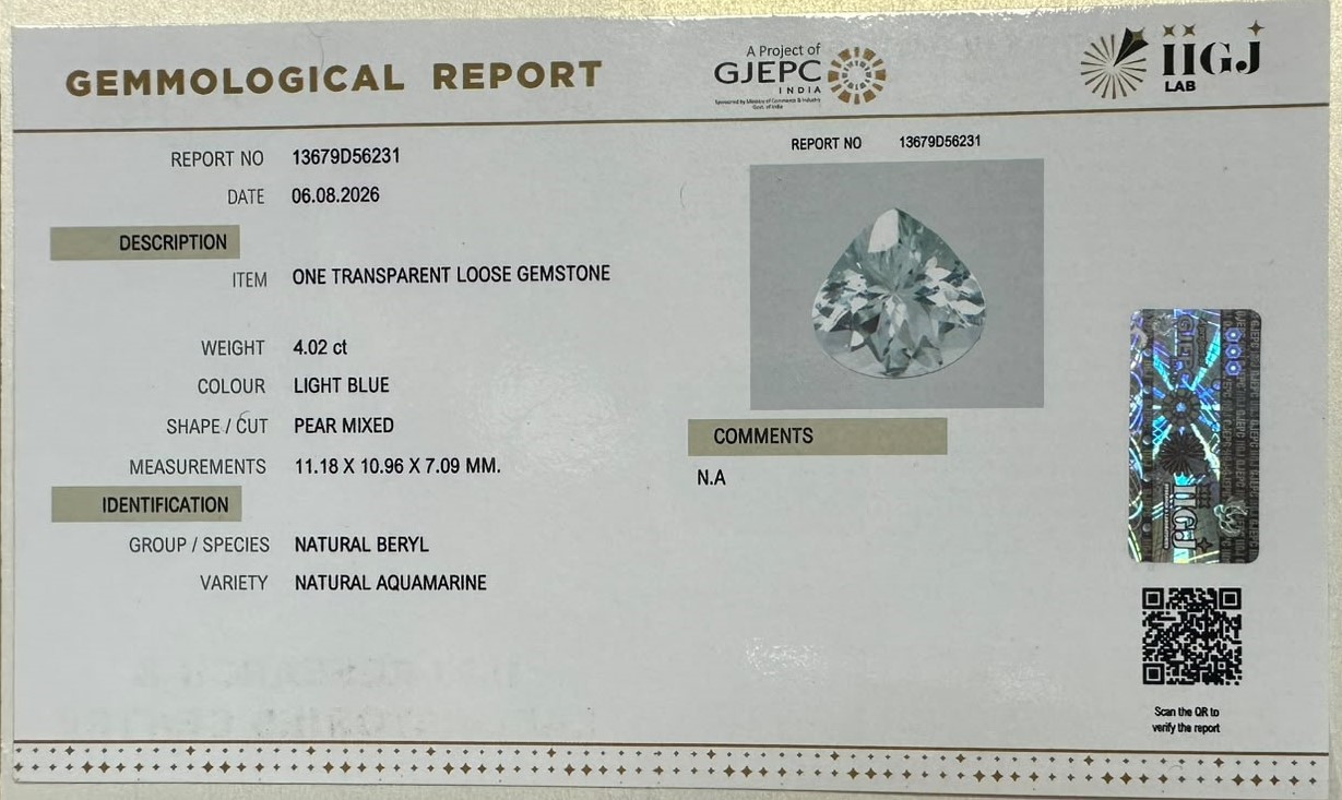 AQUAMARINE 4.02 Ct. AQUAMARINE 4.02 Ct.