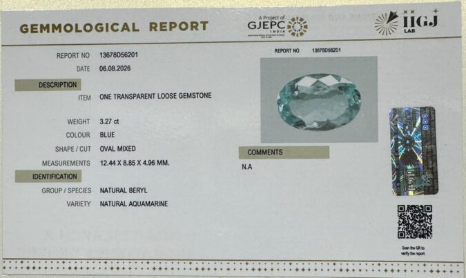 AQUAMARINE 3.27 Ct. AQUAMARINE 3.27 Ct.