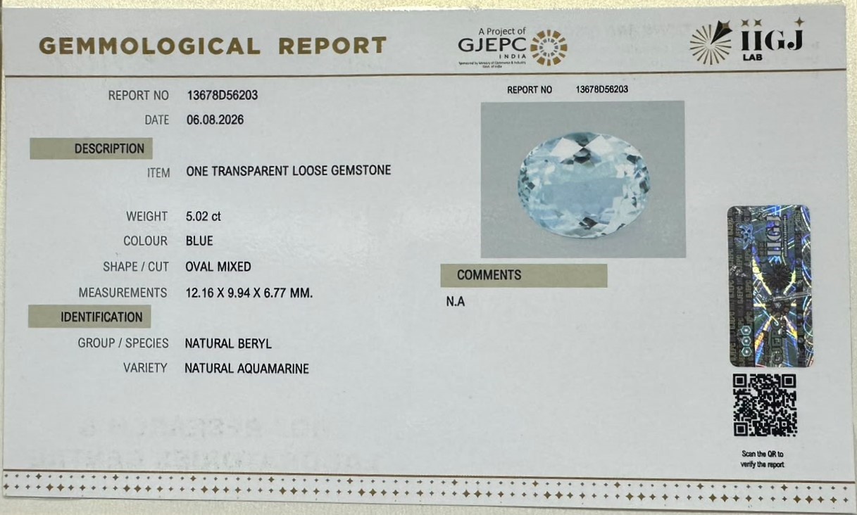 AQUAMARINE 5.02 Ct. AQUAMARINE 5.02 Ct.