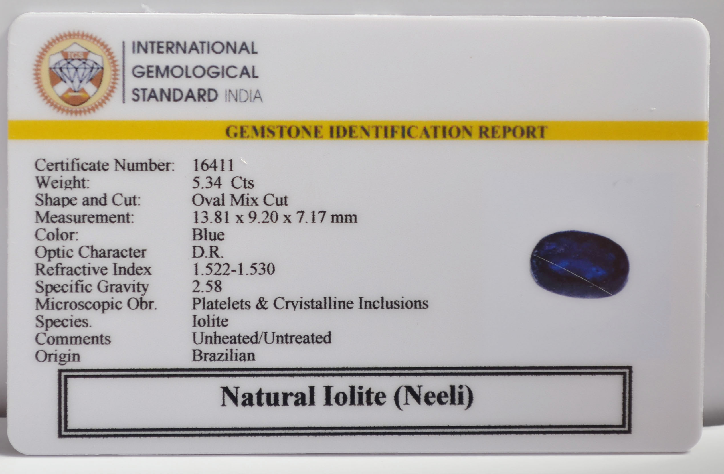 IOLITE NILLI 5.34 Ct.