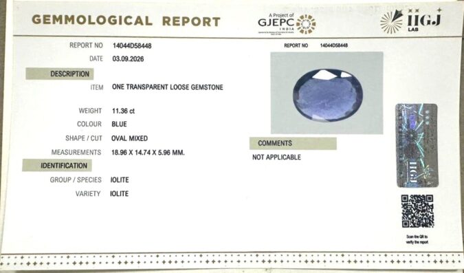 IOLITE NILLI 11.36 Ct. IOLITE NILLI 11.36 Ct.