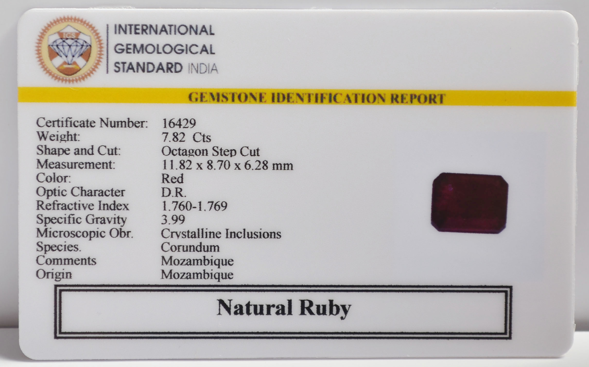 RUBY 7.82 Ct. RUBY 7.82 Ct.