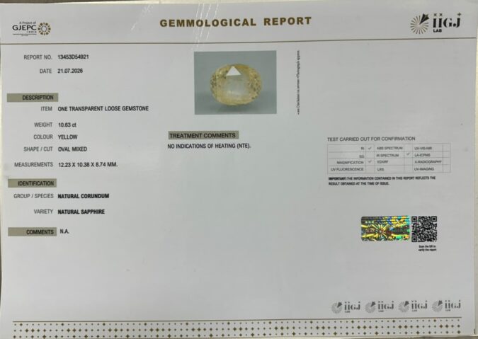 YELLOW SAPPHIRE 10.63 Ct. YELLOW SAPPHIRE 10.63 Ct.