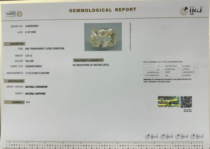 YELLOW SAPPHIRE 7.37 Ct.