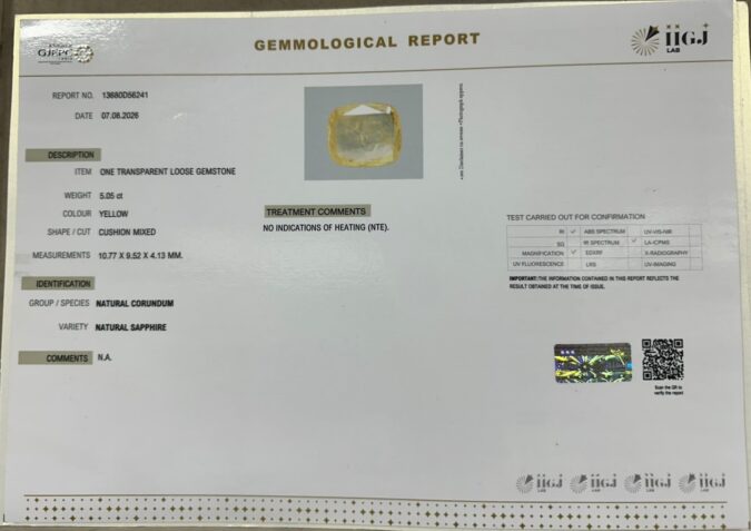 YELLOW SAPPHIRE 5.05 Ct.