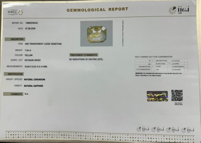 YELLOW SAPPHIRE 7.04 Ct.