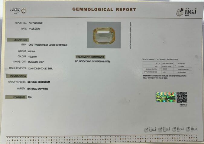 YELLOW SAPPHIRE 6.83 Ct. YELLOW SAPPHIRE 6.83 Ct.