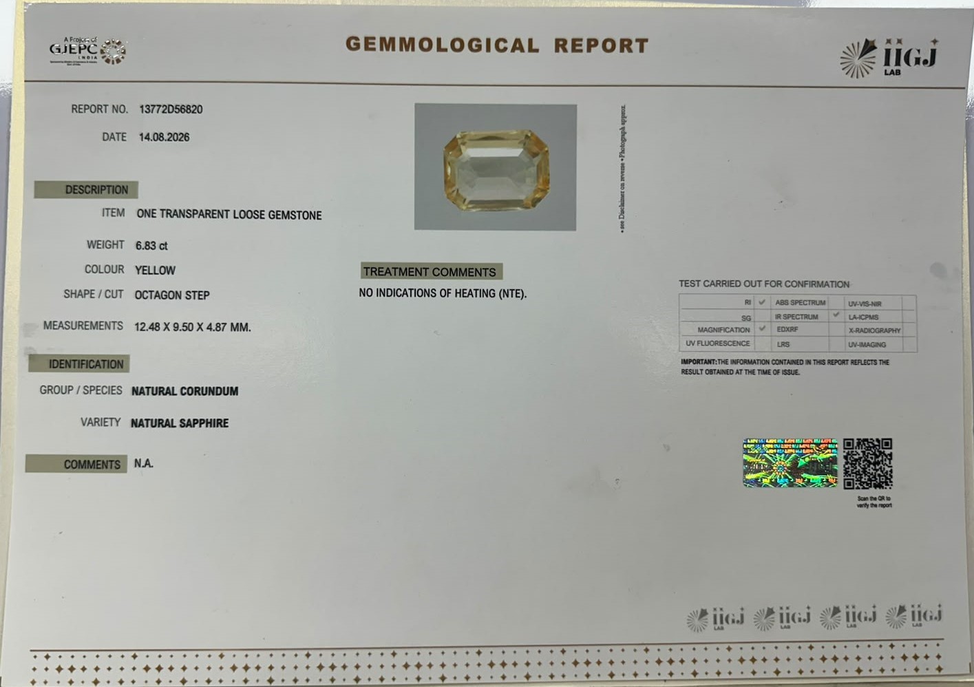 YELLOW SAPPHIRE 6.83 Ct. YELLOW SAPPHIRE 6.83 Ct.