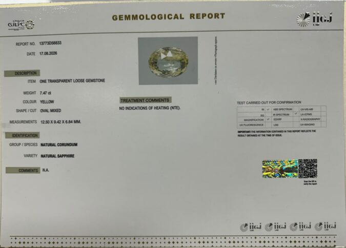 YELLOW SAPPHIRE 7.47 Ct. YELLOW SAPPHIRE 7.47 Ct.