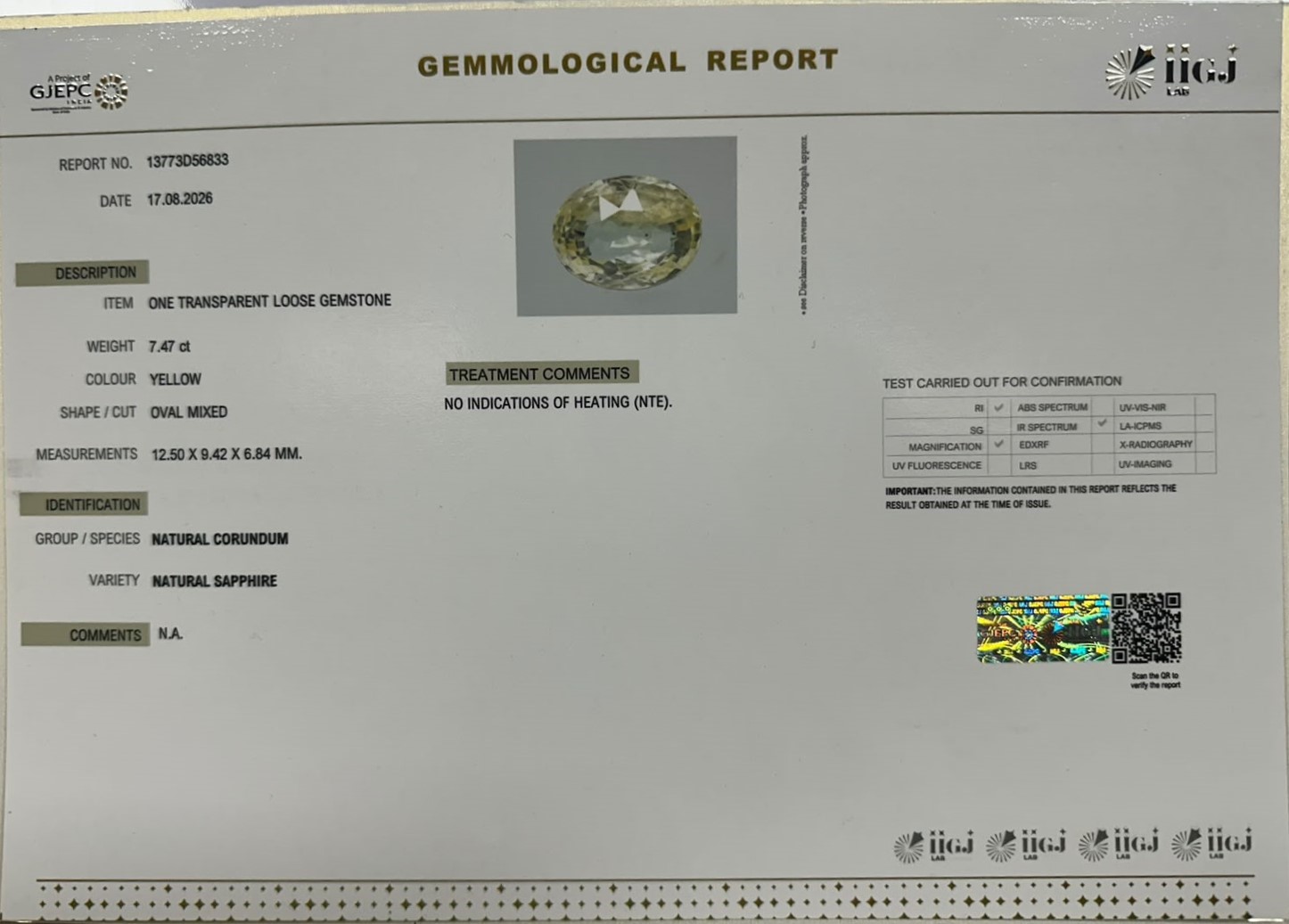 YELLOW SAPPHIRE 7.47 Ct. YELLOW SAPPHIRE 7.47 Ct.