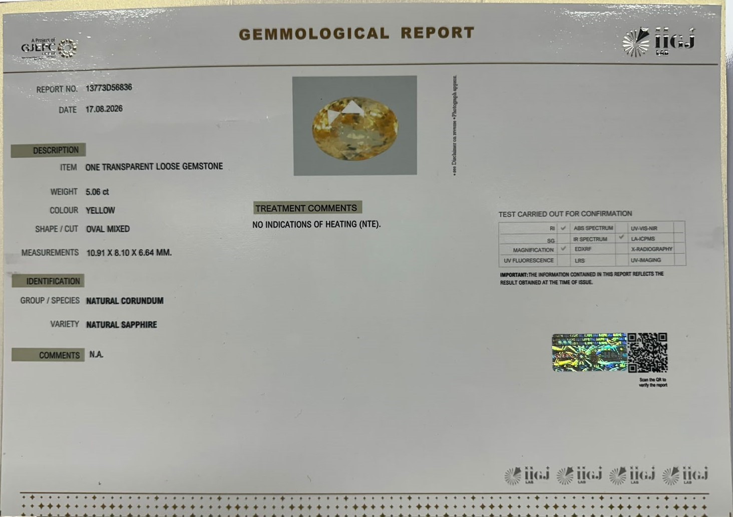 YELLOW SAPPHIRE 5.06 Ct. YELLOW SAPPHIRE 5.06 Ct.