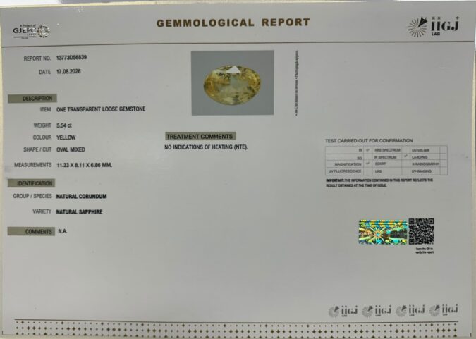 YELLOW SAPPHIRE 5.54 Ct. YELLOW SAPPHIRE 5.54 Ct.