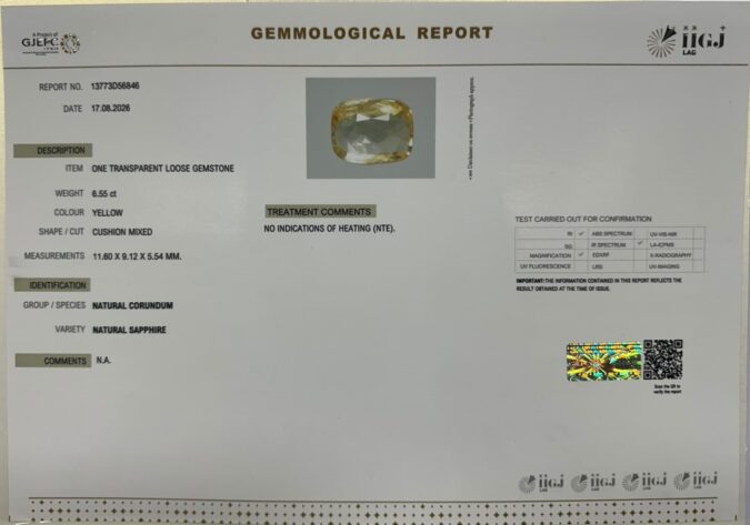 YELLOW SAPPHIRE 6.55 Ct. YELLOW SAPPHIRE 6.55 Ct.