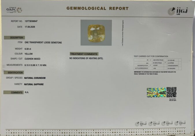 YELLOW SAPPHIRE 6.58 Ct.