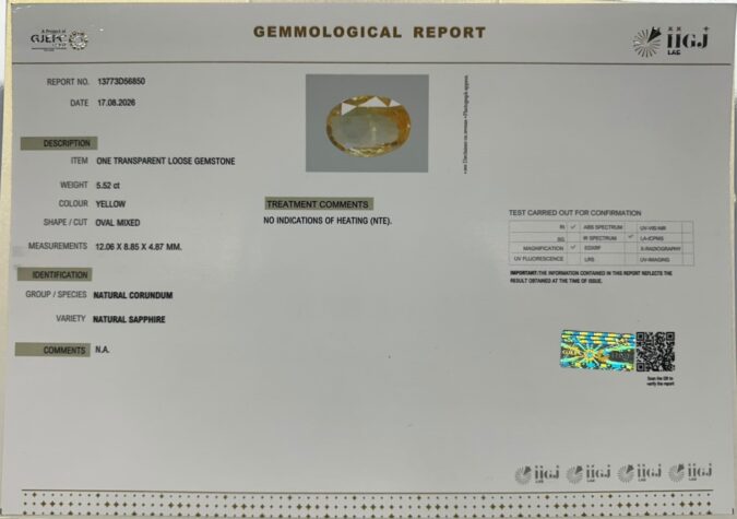 YELLOW SAPPHIRE 5.52 Ct. YELLOW SAPPHIRE 5.52 Ct.