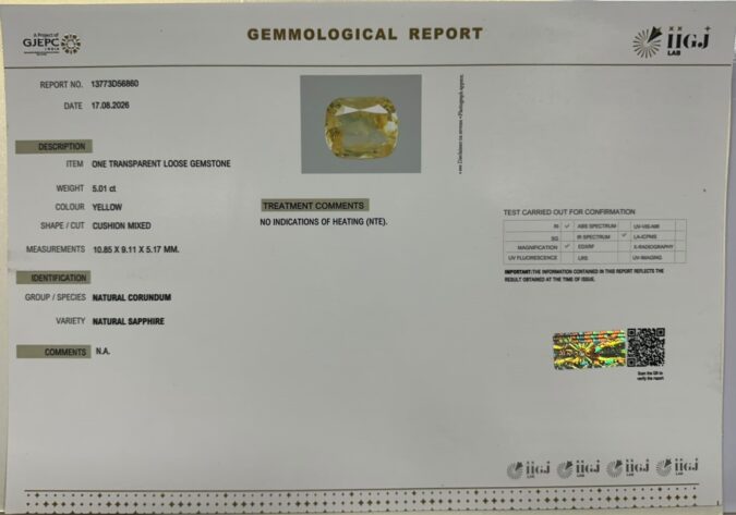 YELLOW SAPPHIRE 5.01 Ct. YELLOW SAPPHIRE 5.01 Ct.