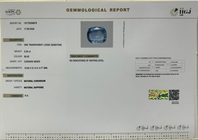 BLUE SAPPHIRE 5.03 Ct.