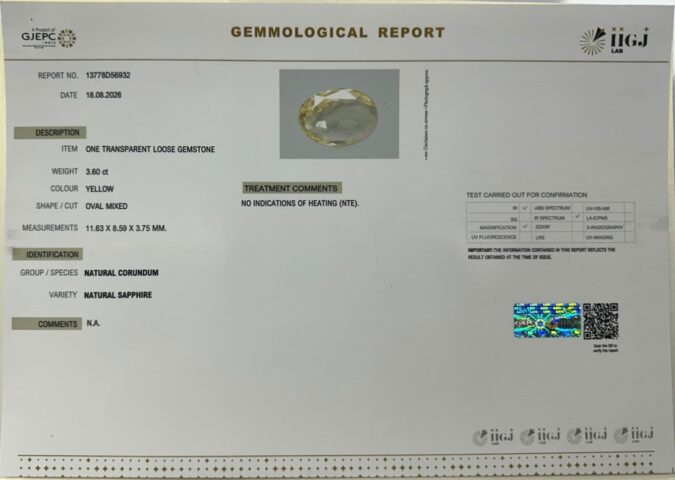 YELLOW SAPPHIRE 3.6 Ct.
