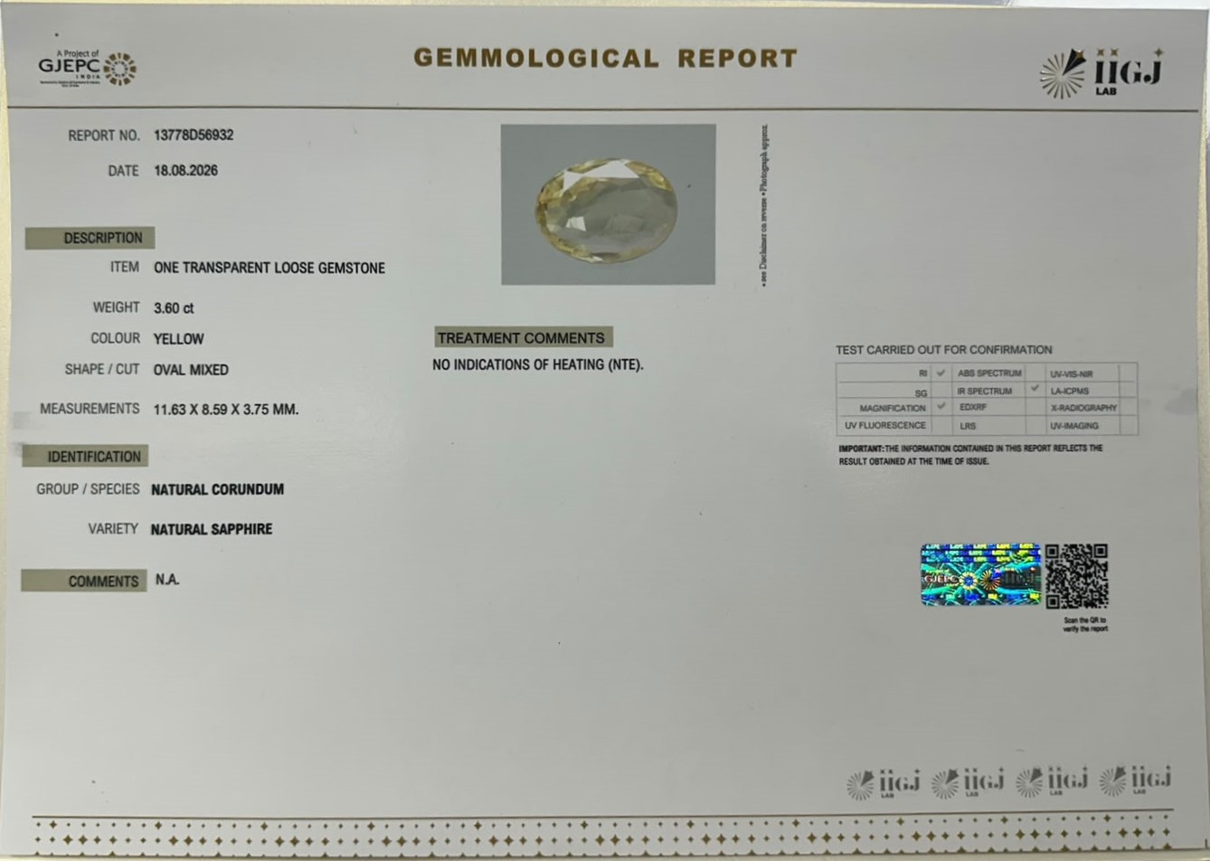 YELLOW SAPPHIRE 3.6 Ct.