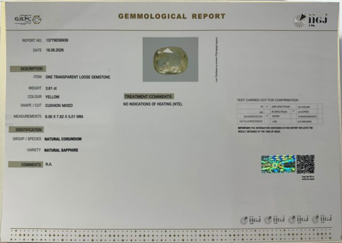 YELLOW SAPPHIRE 3.61 Ct.