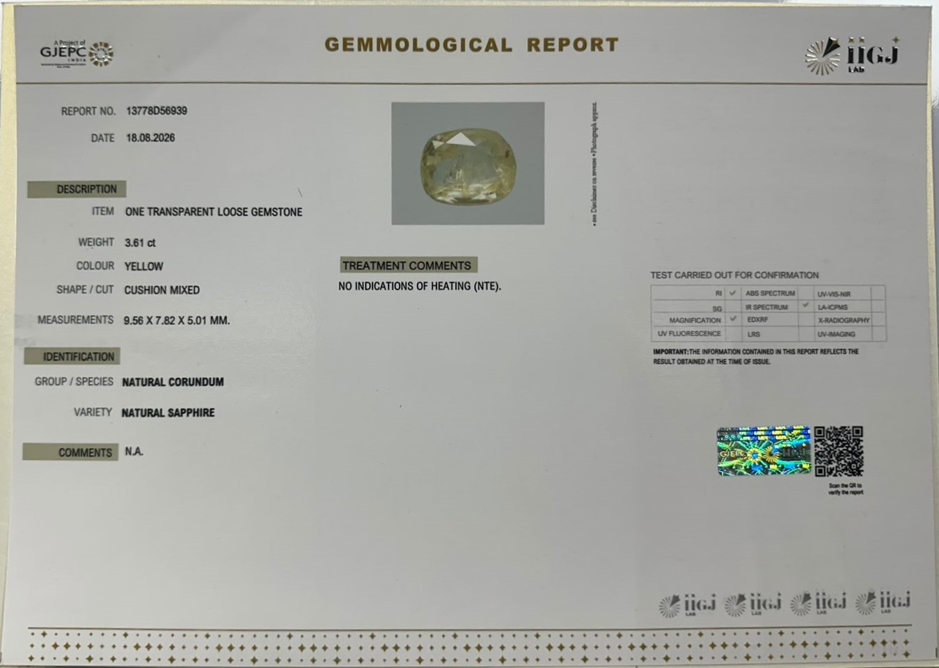 YELLOW SAPPHIRE 3.61 Ct.