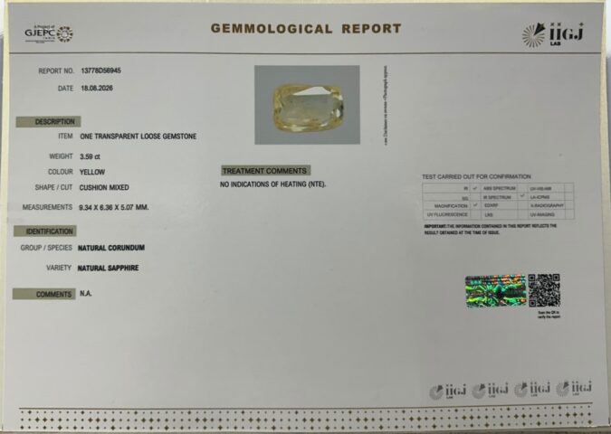 YELLOW SAPPHIRE 3.59 Ct. YELLOW SAPPHIRE 3.59 Ct.