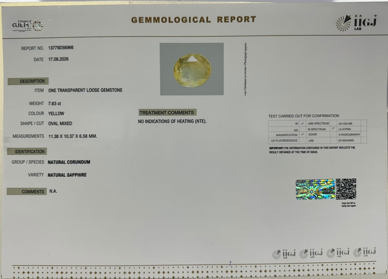 YELLOW SAPPHIRE 7.63 Ct. YELLOW SAPPHIRE 7.63 Ct.